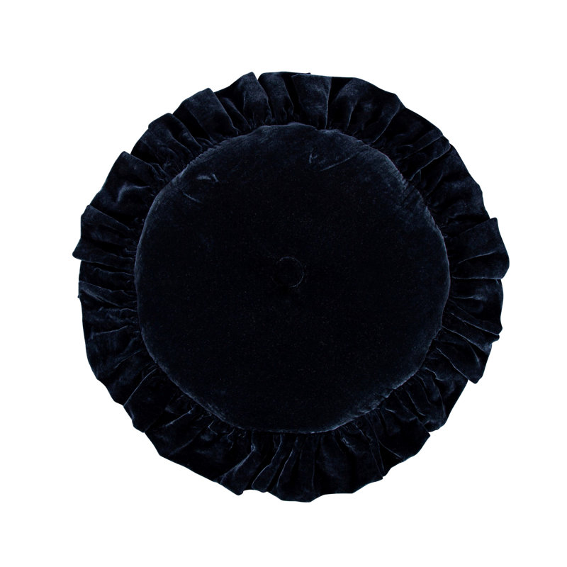 Midnight Blue Velvet Ruffled Round Throw Pillow