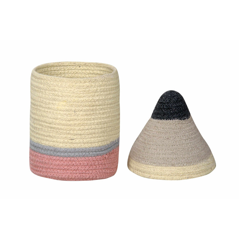 Small Yellow Cotton Pencil Storage Basket with Lid
