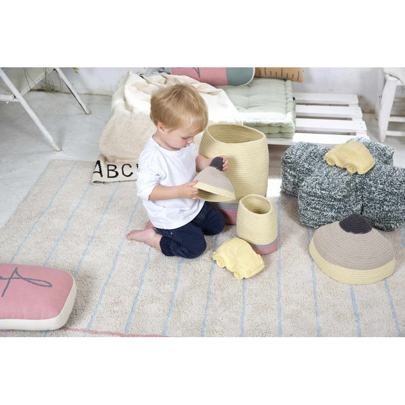 Small Yellow Cotton Pencil Storage Basket with Lid