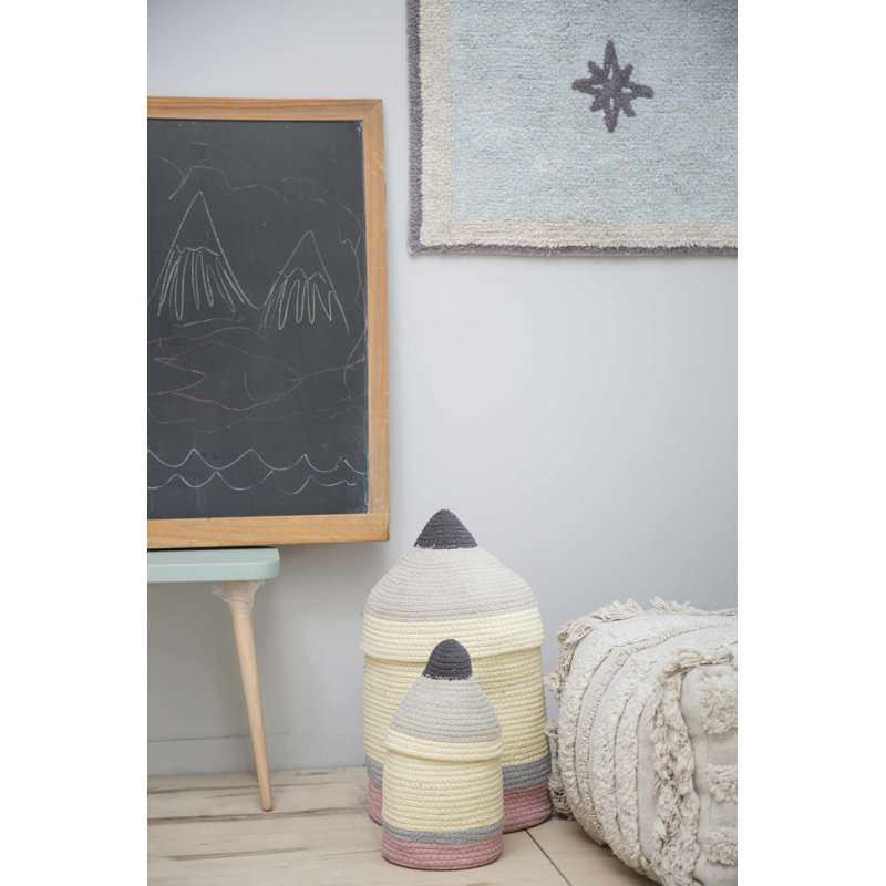 Small Yellow Cotton Pencil Storage Basket with Lid