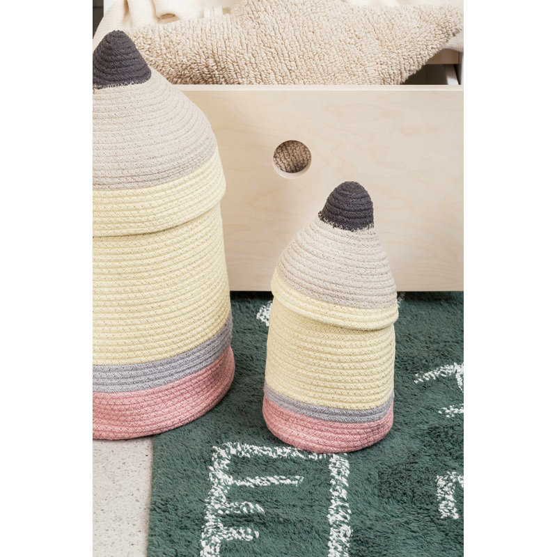 Small Yellow Cotton Pencil Storage Basket with Lid
