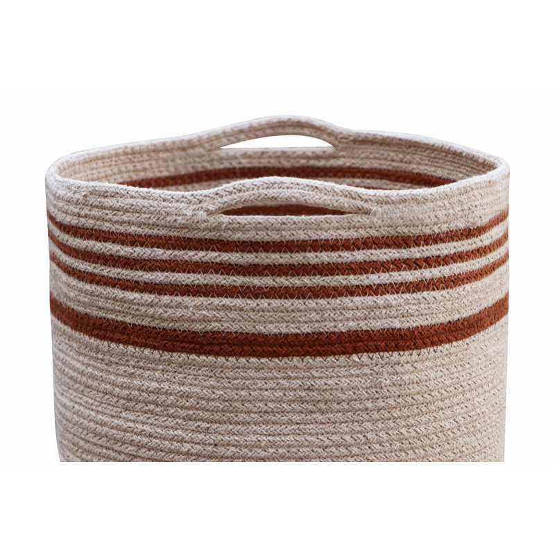Twin Toffee Braided Cord Reversible Fabric Basket with Handles