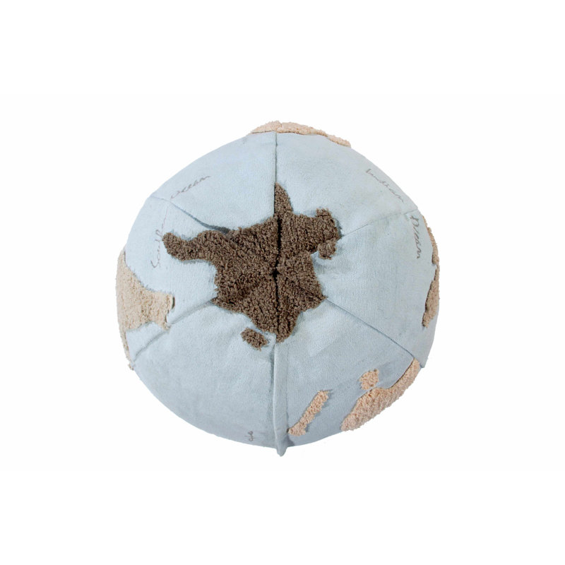 Globe Explorer Tufted Round Pouf in Light Blue and Natural Tones
