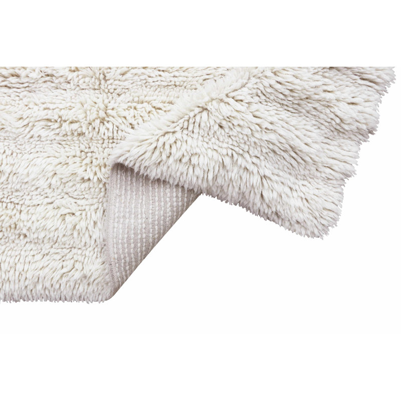 Beige Tones Handmade Shag Wool Area Rug 5'7" x 7'10"