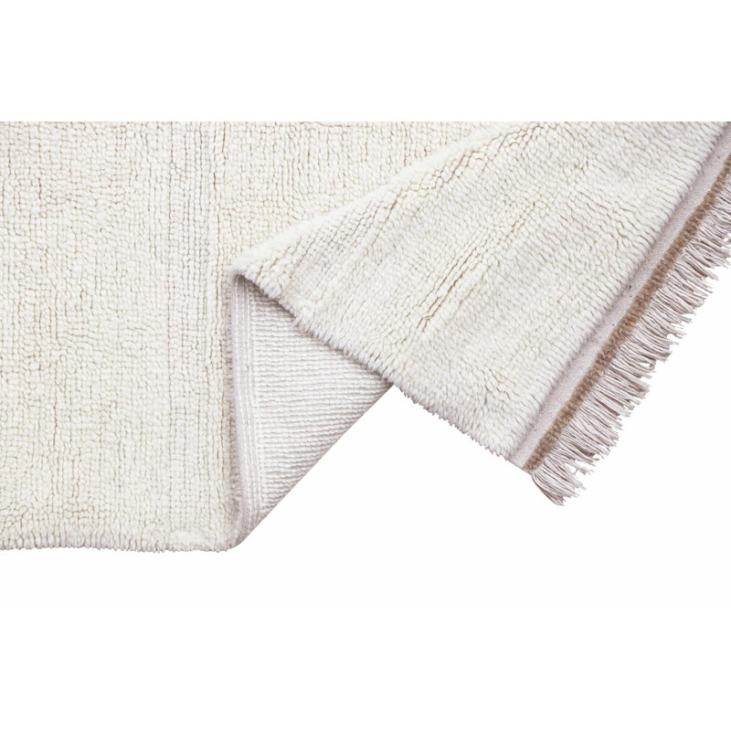 Sheep White Tufted Wool Rectangular Washable Area Rug