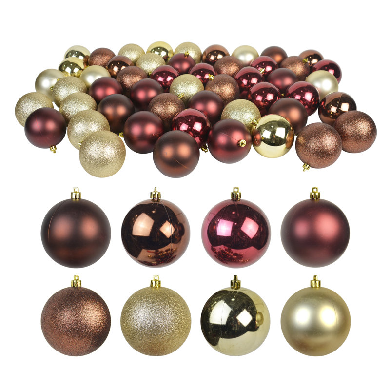 Gold, Brown, and Red Shatterproof Plastic Christmas Ornament Set