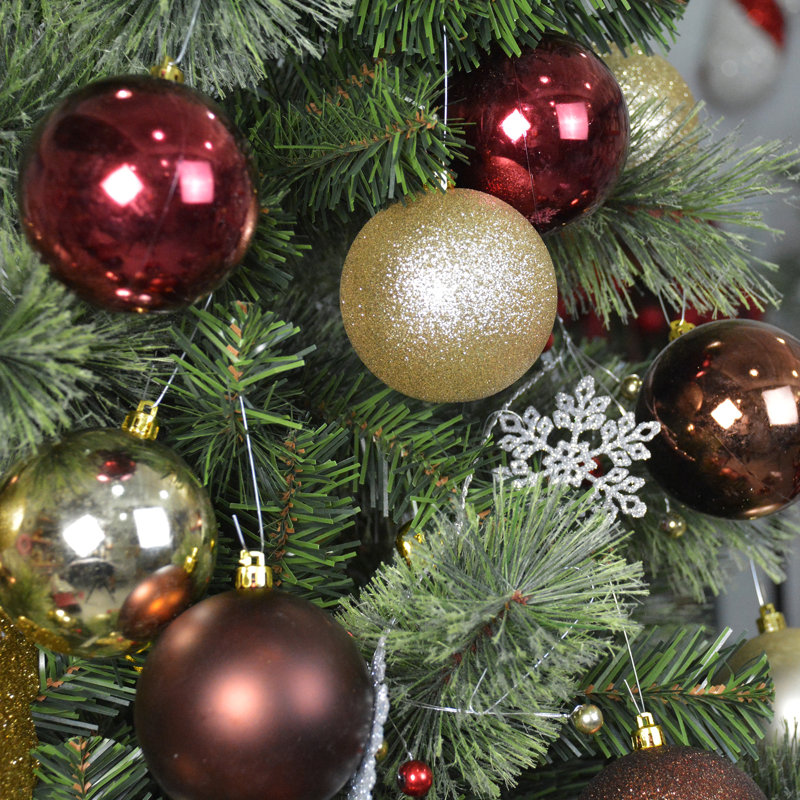 Gold, Brown, and Red Shatterproof Plastic Christmas Ornament Set