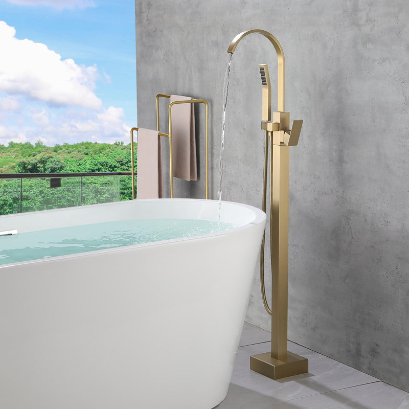 Gold Brass Freestanding Tub Faucet with Hand Shower