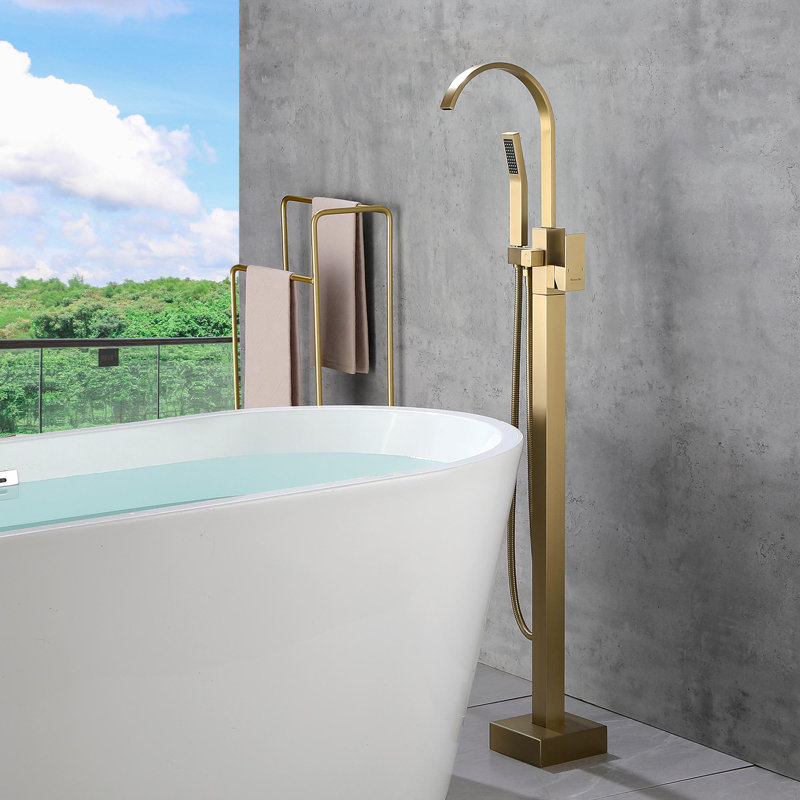 Gold Brass Freestanding Tub Faucet with Hand Shower