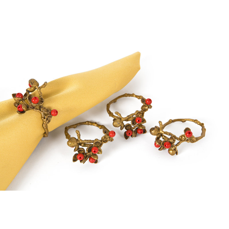 Gold Brass and Resin Holiday Napkin Rings, Set of 4