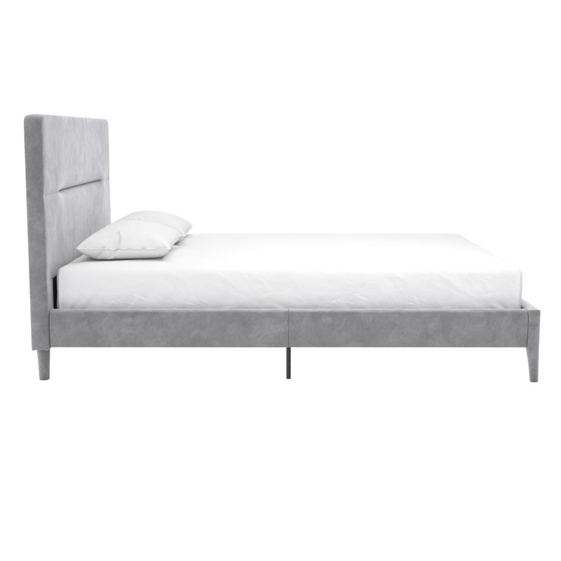 Queen Light Gray Velvet Upholstered Platform Bed with Tufted Headboard