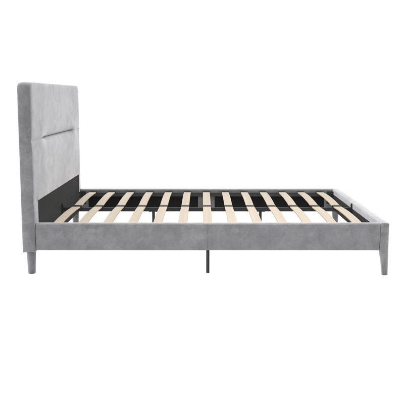 Full Light Gray Velvet Upholstered Platform Bed with Tufted Headboard