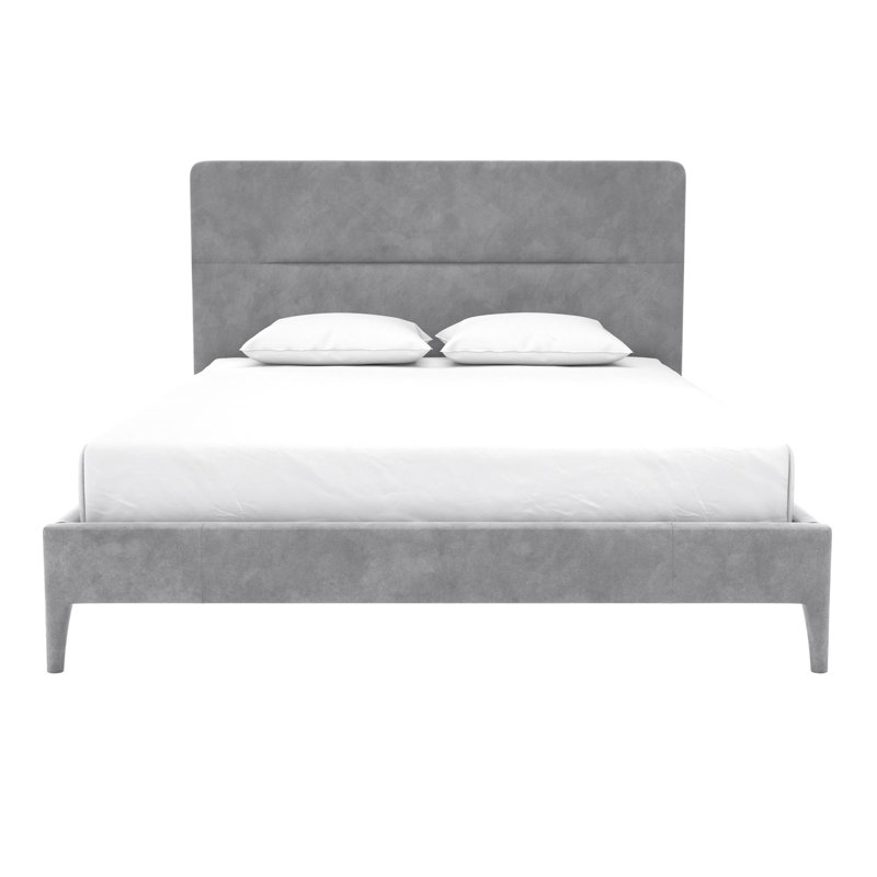 Full Light Gray Velvet Upholstered Platform Bed with Tufted Headboard