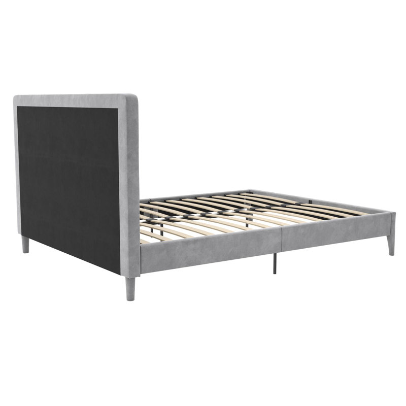 Full Light Gray Velvet Upholstered Platform Bed with Tufted Headboard