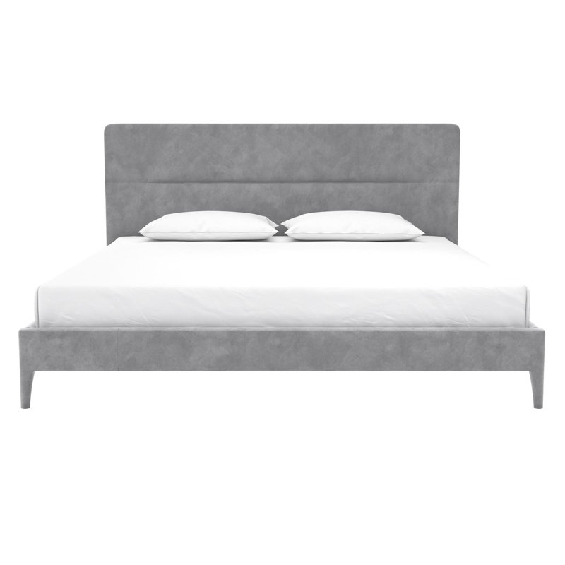 King-Size Light Gray Velvet Upholstered Bed with Minimalist Tufted Headboard
