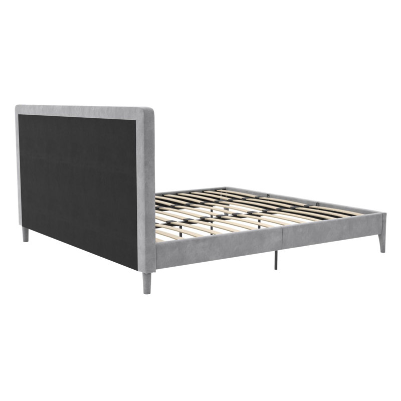 King-Size Light Gray Velvet Upholstered Bed with Minimalist Tufted Headboard