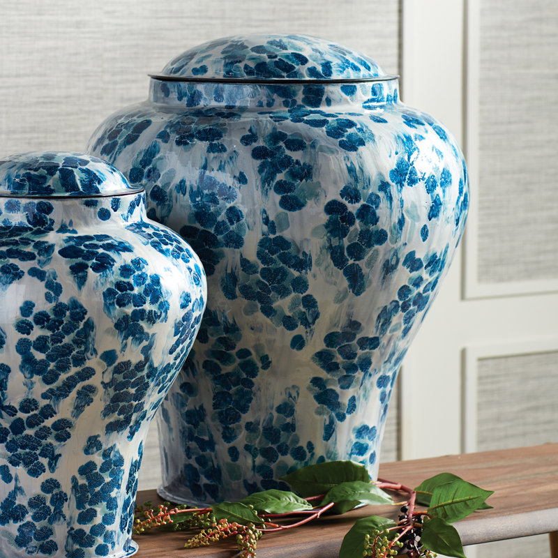 Hand-Painted Blue and White Ceramic Decorative Urn