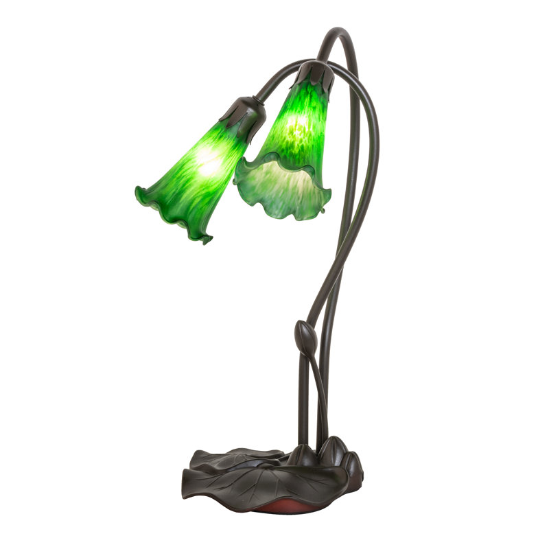 Emerald Green Pond Lily 16" Bronze Stained Glass Accent Lamp