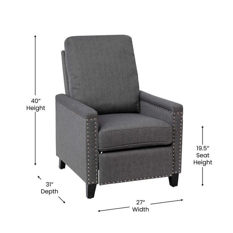 Gray Fabric Push Back Recliner with Nailhead Trim