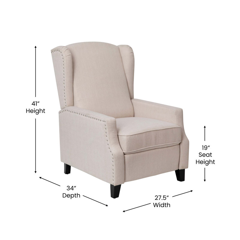 Off-White Metal Trim Wingback Recliner