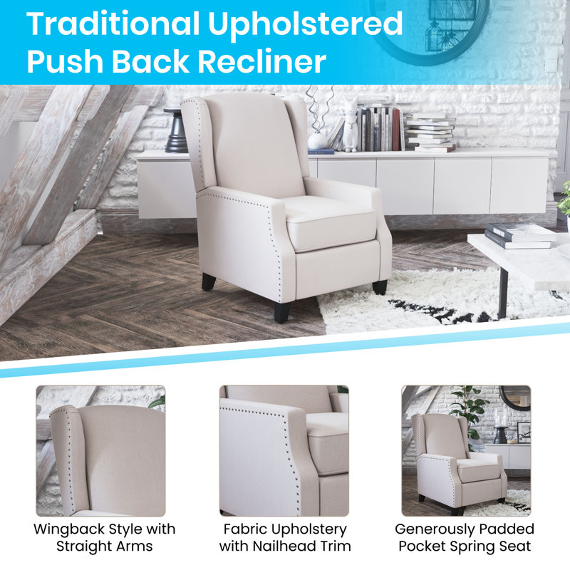 Off-White Metal Trim Wingback Recliner