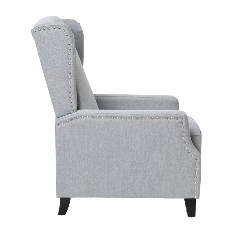 Modern Slim Silhouette Gray Recliner with Metal Nailhead Trim
