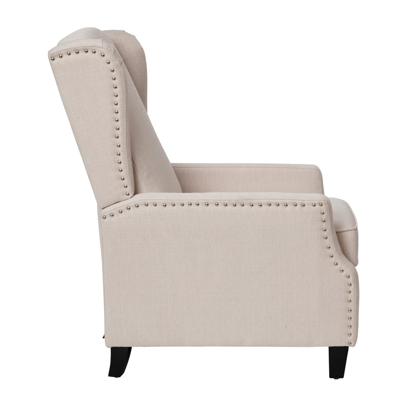 Off-White Metal Trim Wingback Recliner