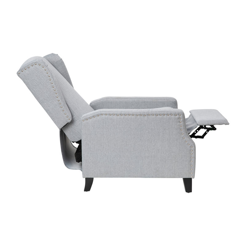 Modern Slim Silhouette Gray Recliner with Metal Nailhead Trim