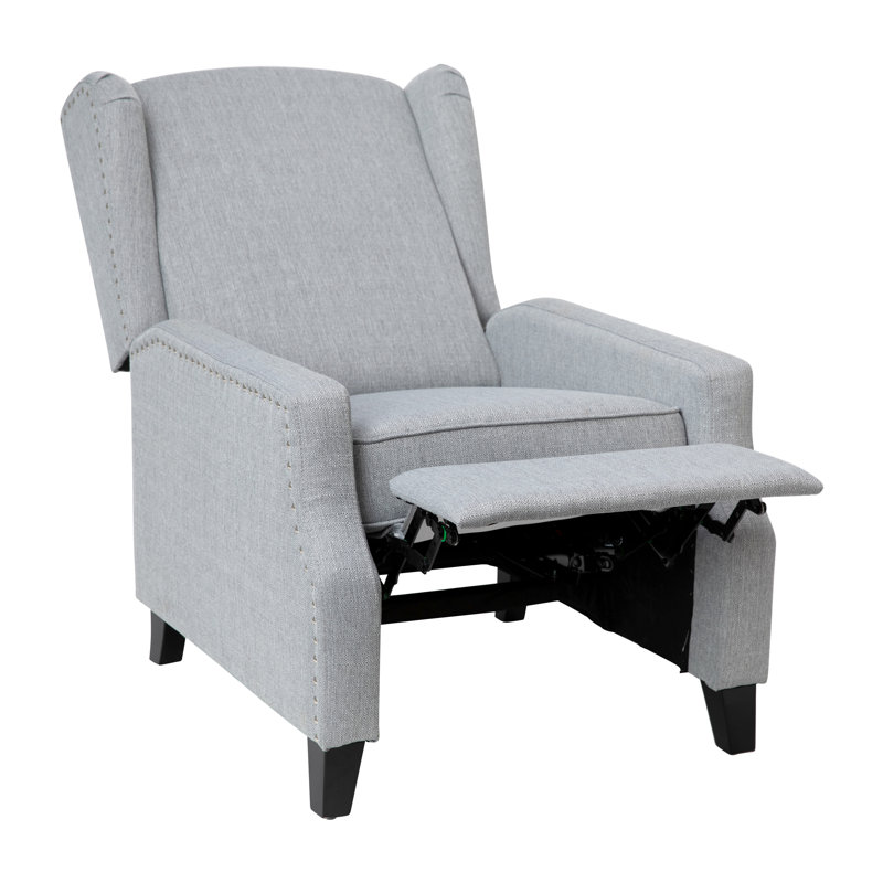 Modern Slim Silhouette Gray Recliner with Metal Nailhead Trim