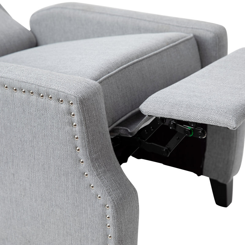 Modern Slim Silhouette Gray Recliner with Metal Nailhead Trim