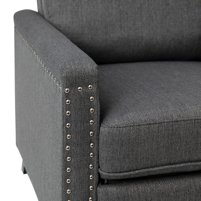 Gray Fabric Push Back Recliner with Nailhead Trim