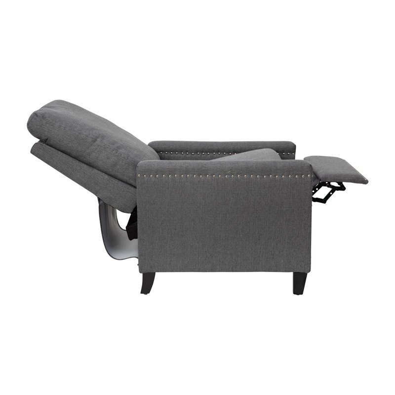 Gray Fabric Push Back Recliner with Nailhead Trim