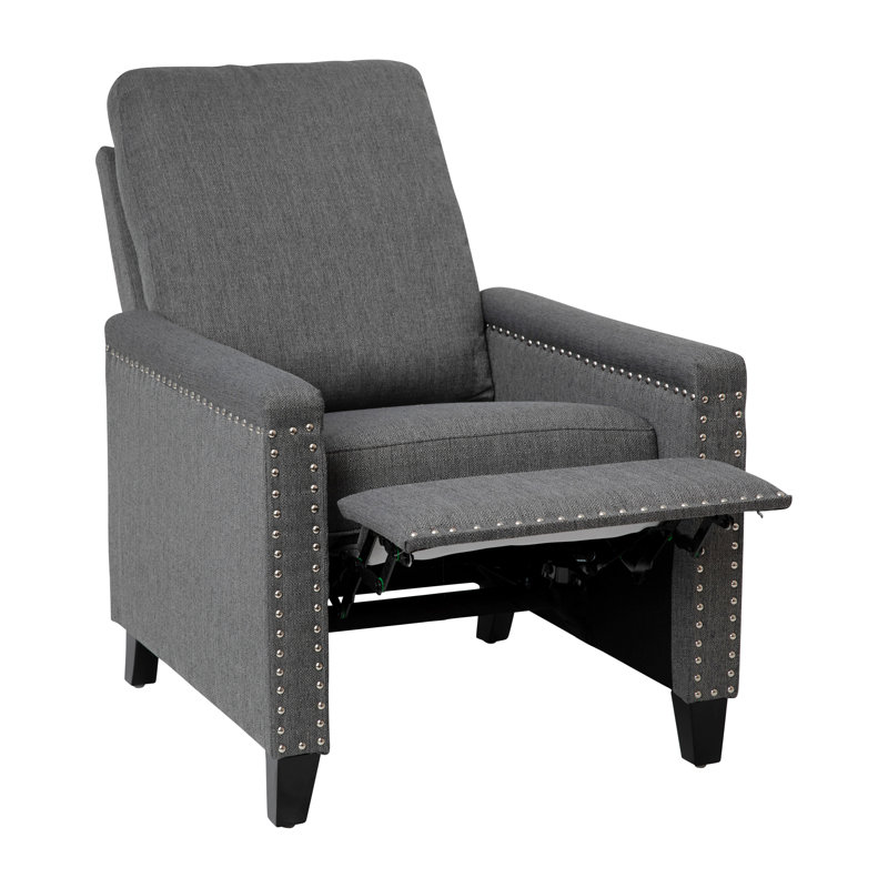 Gray Fabric Push Back Recliner with Nailhead Trim