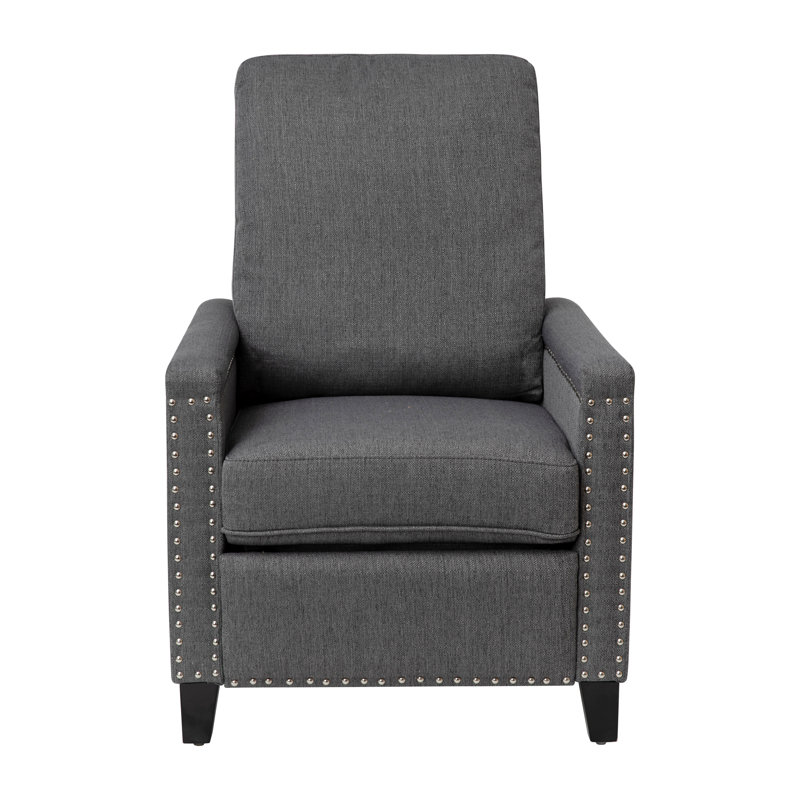 Gray Fabric Push Back Recliner with Nailhead Trim