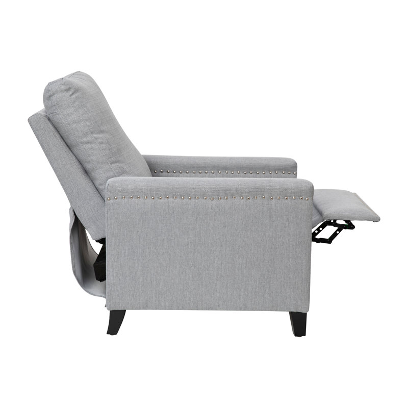 Carson Light Gray Fabric Push Back Recliner with Nailhead Trim