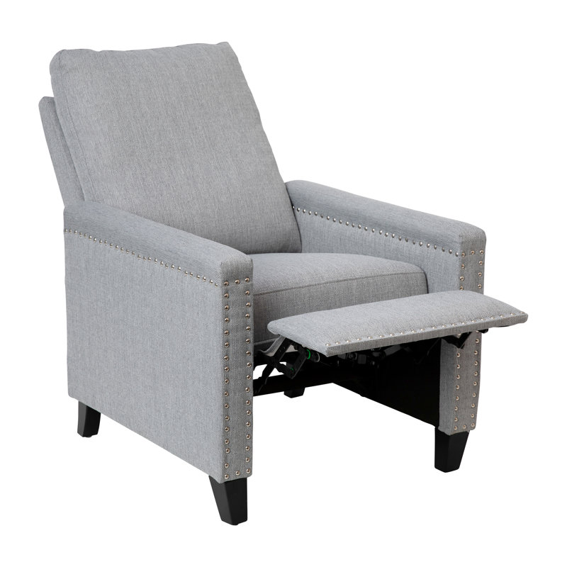 Carson Light Gray Fabric Push Back Recliner with Nailhead Trim