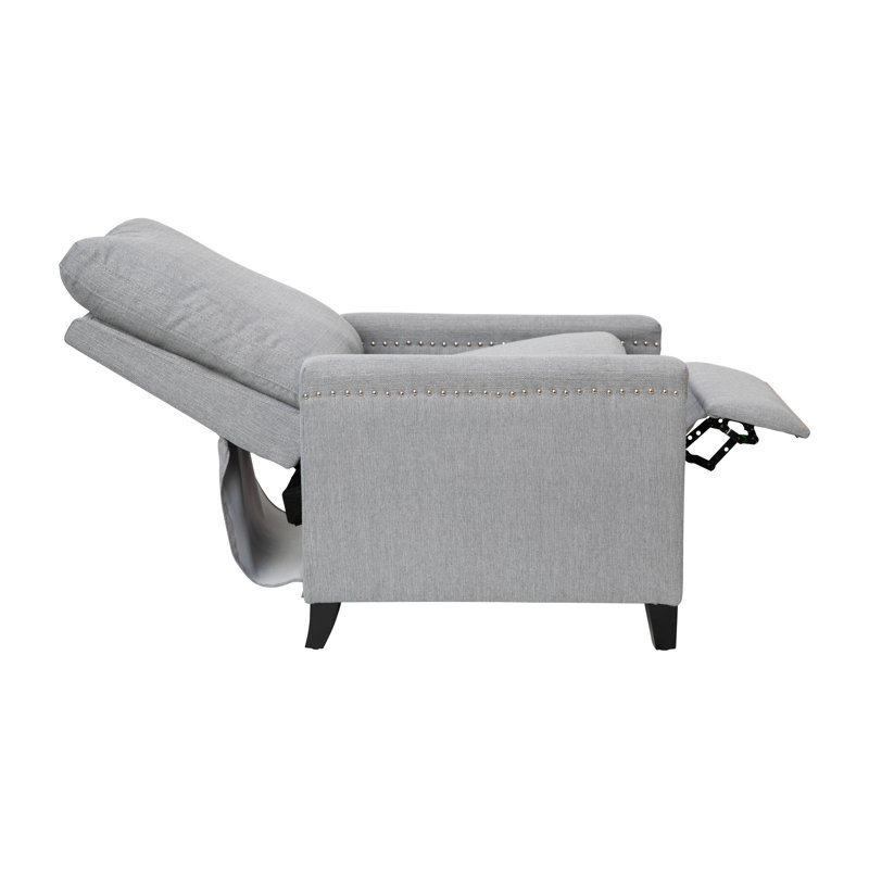 Carson Light Gray Fabric Push Back Recliner with Nailhead Trim