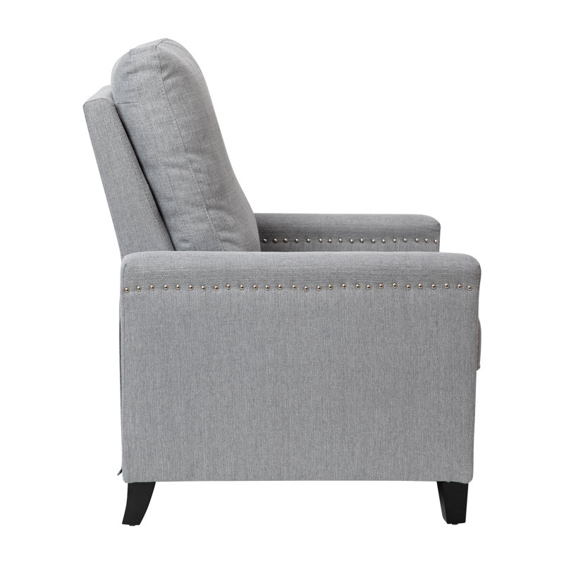 Carson Light Gray Fabric Push Back Recliner with Nailhead Trim