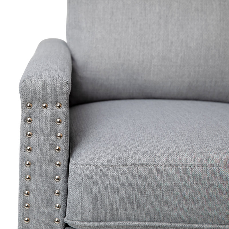 Carson Light Gray Fabric Push Back Recliner with Nailhead Trim