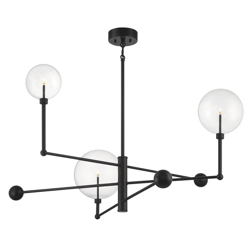 Oil Rubbed Bronze 3-Light Geometric Chandelier with Clear Glass Orbs