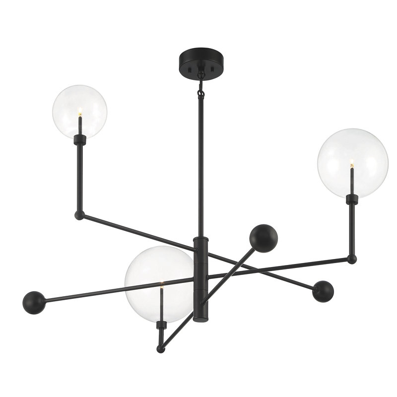 Oil Rubbed Bronze 3-Light Geometric Chandelier with Clear Glass Orbs