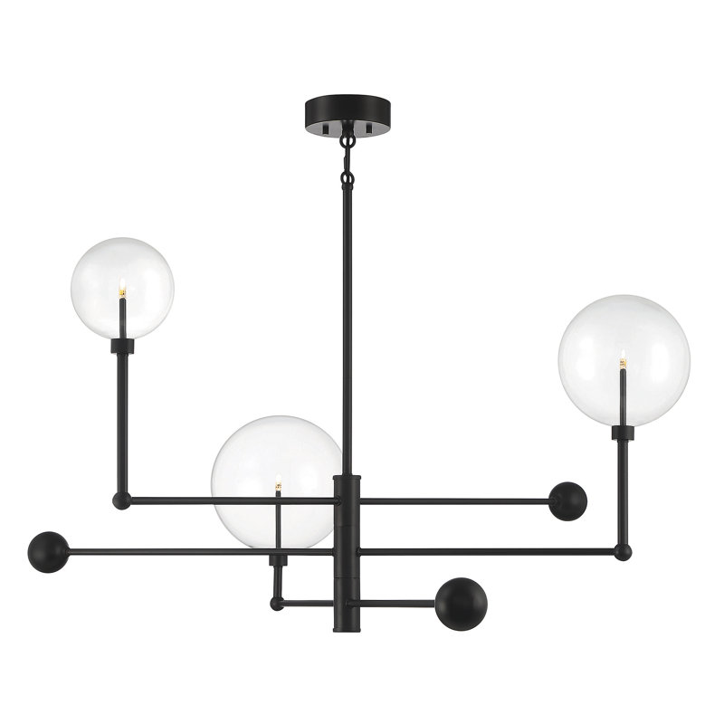 Oil Rubbed Bronze 3-Light Geometric Chandelier with Clear Glass Orbs