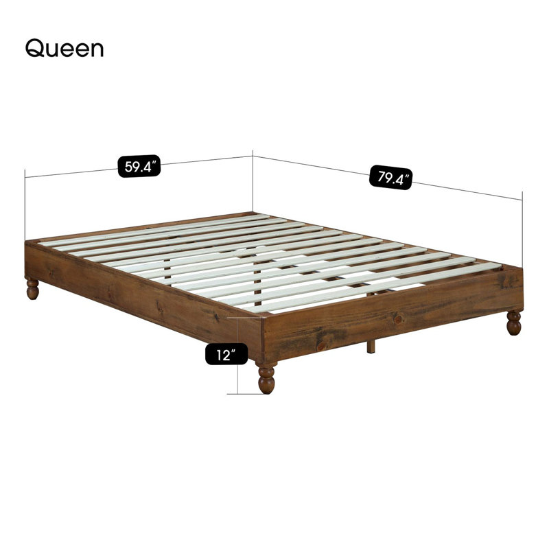 Rustic Pine Finish Queen Platform Bed with Storage Drawer