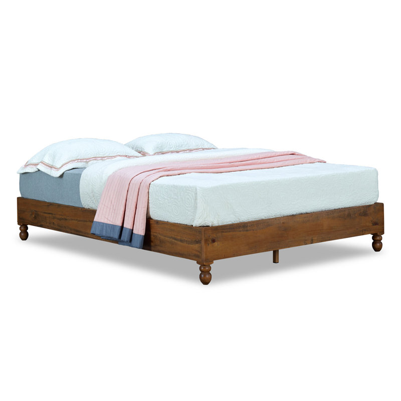 Rustic Pine Teak Finish King Bed Frame with Headboard and Drawers