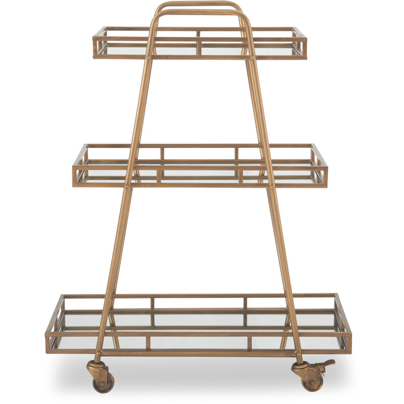 Elegant Antique Gold Rolling Bar Cart with Mirrored Shelves