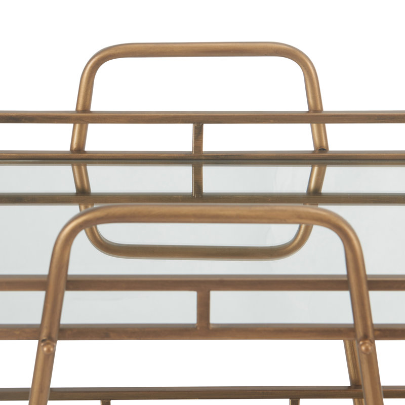 Elegant Antique Gold Rolling Bar Cart with Mirrored Shelves