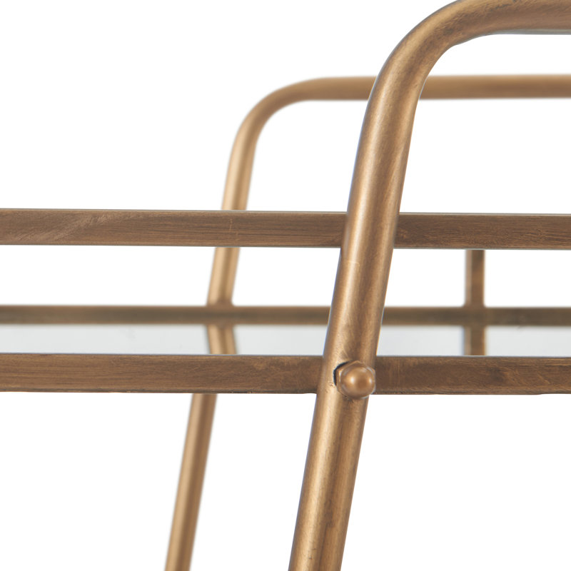 Elegant Antique Gold Rolling Bar Cart with Mirrored Shelves