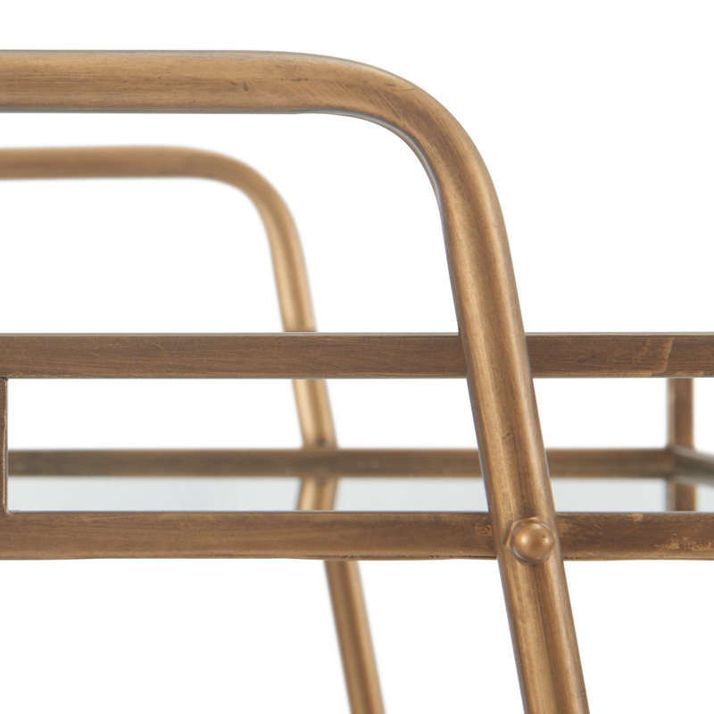Elegant Antique Gold Rolling Bar Cart with Mirrored Shelves
