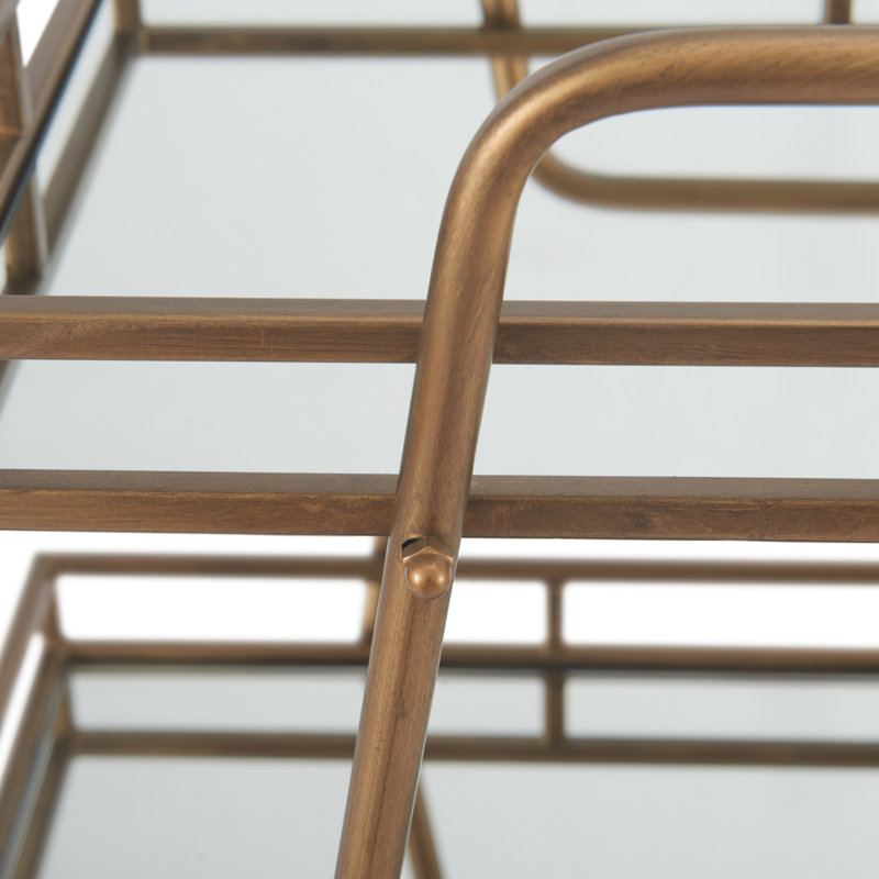 Elegant Antique Gold Rolling Bar Cart with Mirrored Shelves