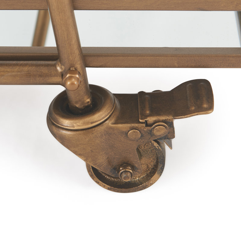 Elegant Antique Gold Rolling Bar Cart with Mirrored Shelves